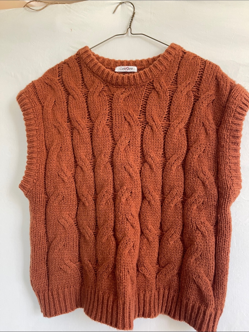 GeeGee Women's Cable Knit Sleeveless Sweater Vest in‎ Rust